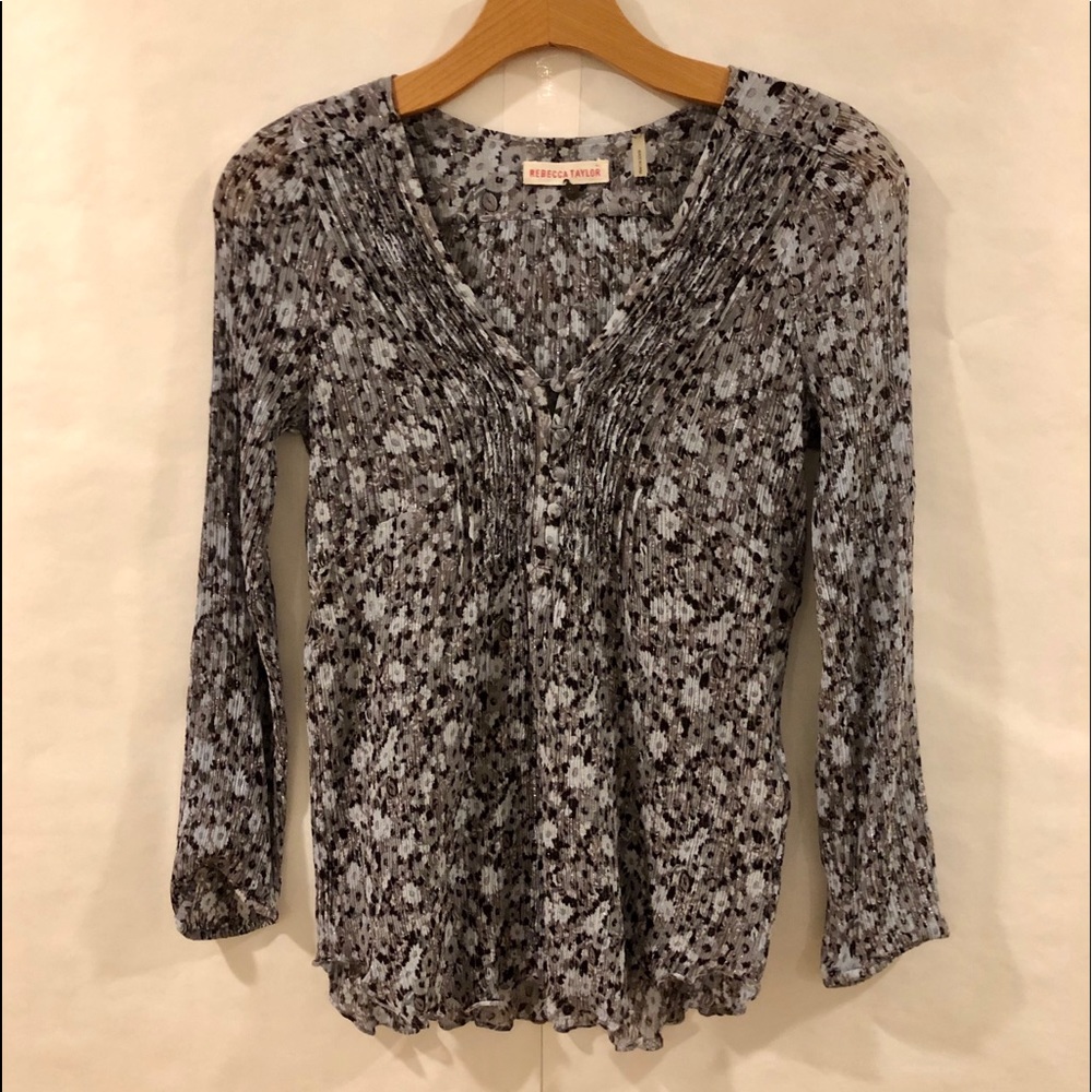 Rebecca Taylor Floral Grey/Silver Blouse SZ 0